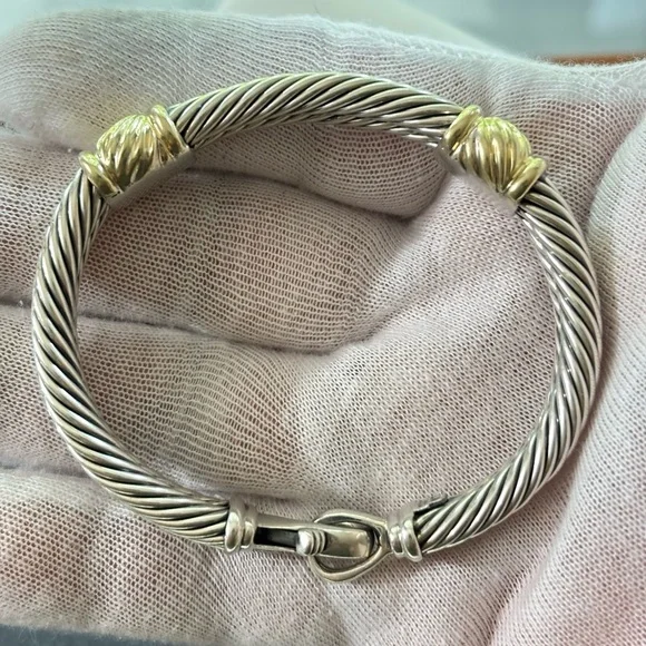 David Yurman 925 & 14k Gold Double Cable Metro Bracelet-Small - Picture 3 of 9